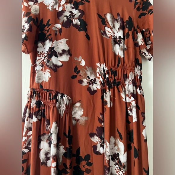 Simply Vera Vera Wang Autumn Orange Floral Midi Dress Size Medium - Picture 4 of 6